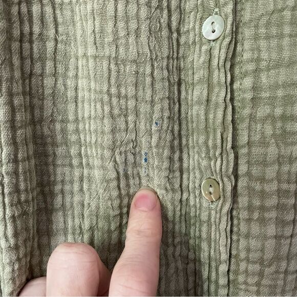 Easel Gauzy Top S Green Boho Dolman Half Sleeve Tie Front Button Collar - Picture 3 of 8